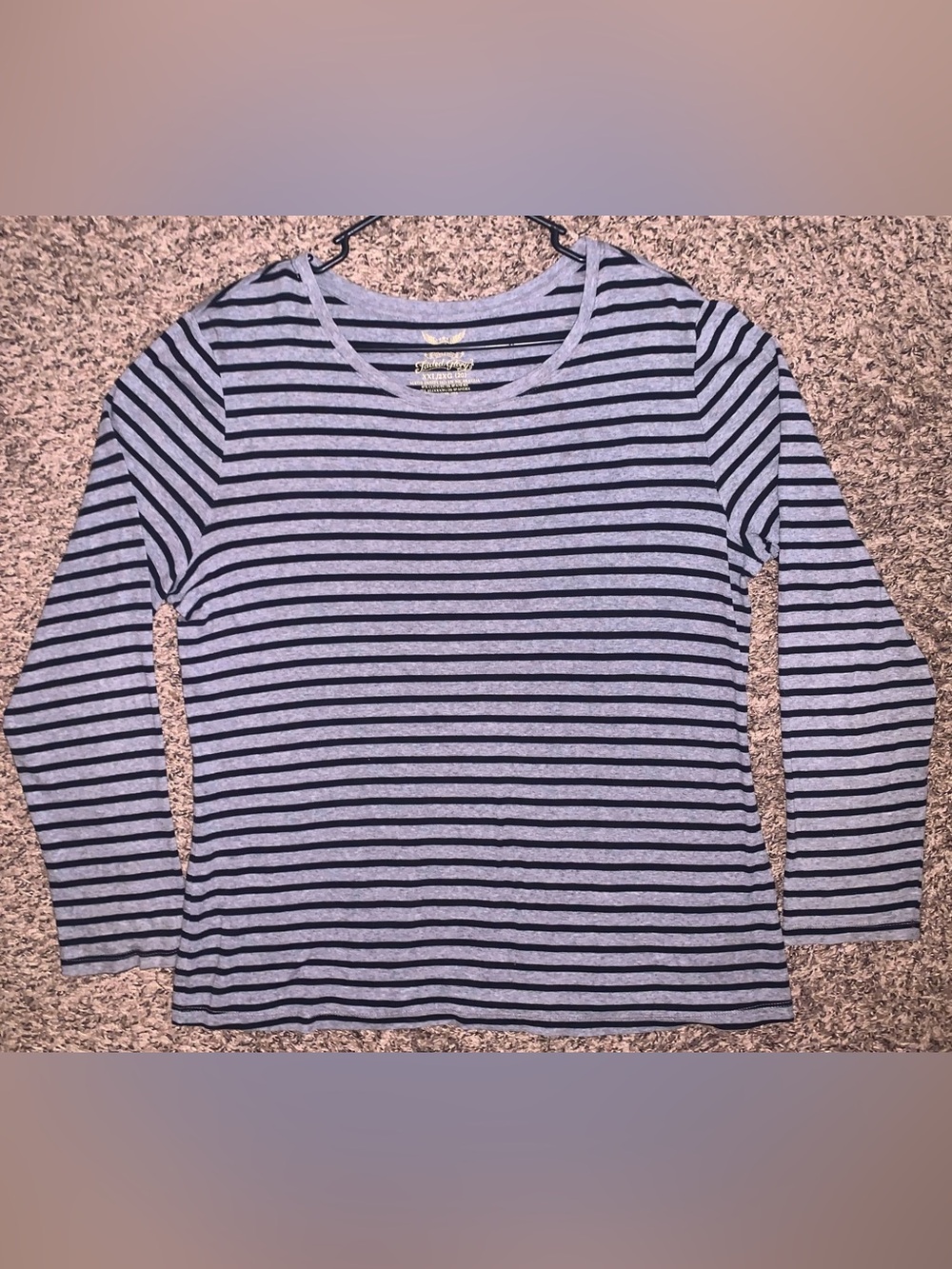 Faded Glory Gray and Black Striped Long Sleeve Tee